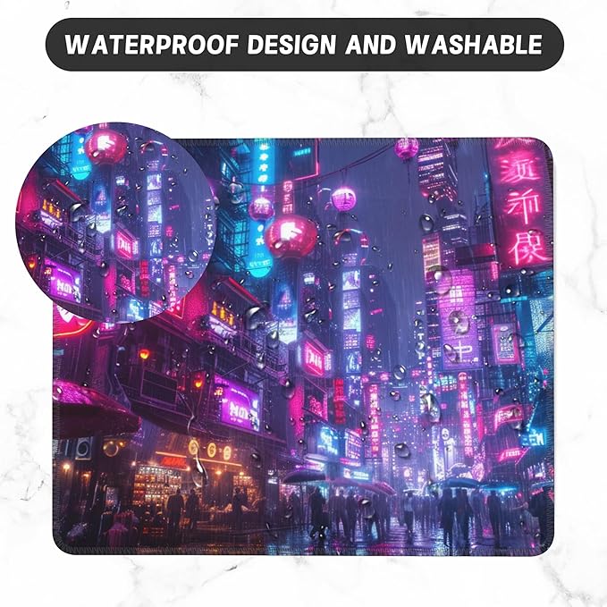 Mouse Pad, Japanese Anime Cyberpunk Neon City Mouse Pads for Desk,Soft Computer Mouse Mat Square Waterproof Non-Slip Rubber Base Gaming MousePads for Women Men,Laptop,Office