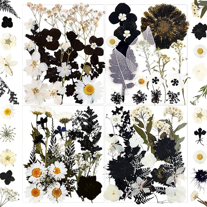 84Pcs Black Dried Pressed Flowers for Resin Molds, Bulk Real Natural Dry Floral for DIY Art Crafts, Epoxy Jewelry, Candle, Soap Making, Nails Decor, Phone Case