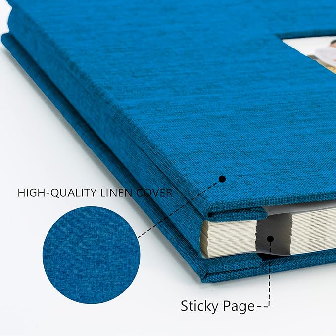 Photo Album Self Adhesive Pages for 4x6 5x7 8x10 Pictures Magnetic Scrapbook Photo Albums with Sticky Pages Books with A Metallic Pen for Baby Wedding Family 13.2x12.8 Blue 60 Pages