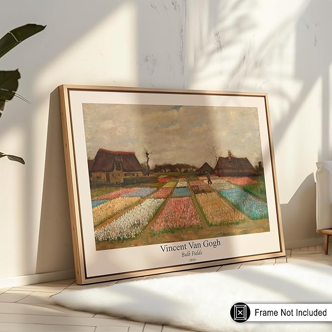 Monem Art Vintage Van Gogh Poster - Retro Bulb Fields Print - Flower Beds in Holland Art - Impressionism Art - Fine Art - Classic Painting Art - Great Bedroom Wall Decor - 16x20 UNFRAMED Wall Art