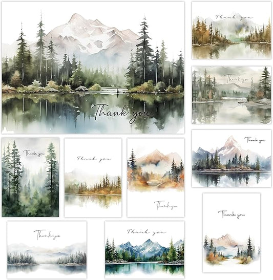 Thank You Cards Set of 20,4x6 Inches Watercolor Nature Forest Thank You Cards with Envelopes, Perfect Thank You Cards Bulk For All Occasions,incl. Baby Shower, Wedding, Birthday Party, Greeting
