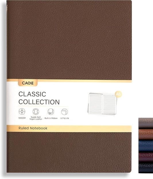 CAGIE Lined Journal Notebook for Men & Women,176 Pages A5 Medium Size Softcover Leather Journals for Writing,Travel,Business,Work & School, 100 GSM Thick Paper (5.7'' x 8.3'') (Taupe)