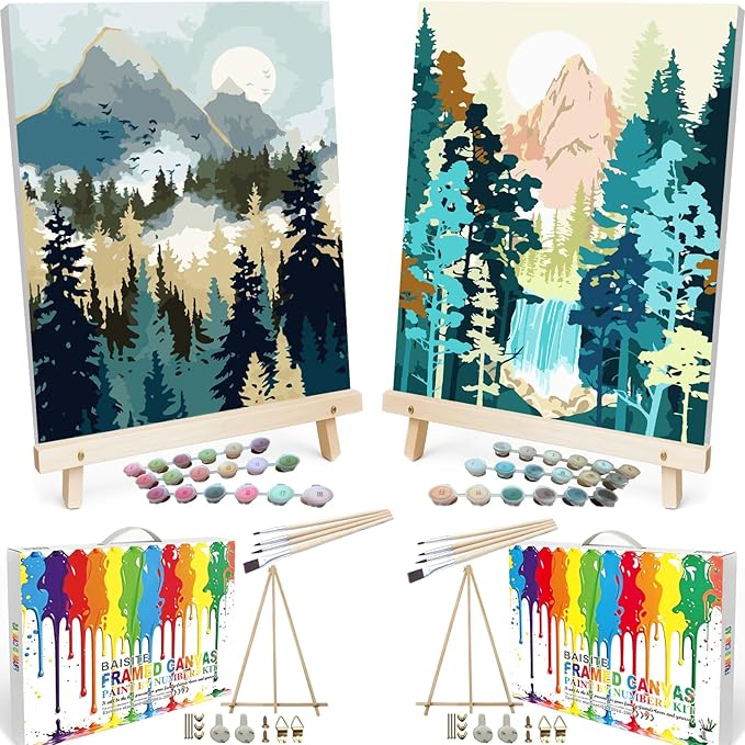 BAISITE Paint by Numbers Kit for Adults Beginners,12" Wx16 L 2 Pack Canvas for Painting Kits for Adults in Colorful Box 7172 Already Framed
