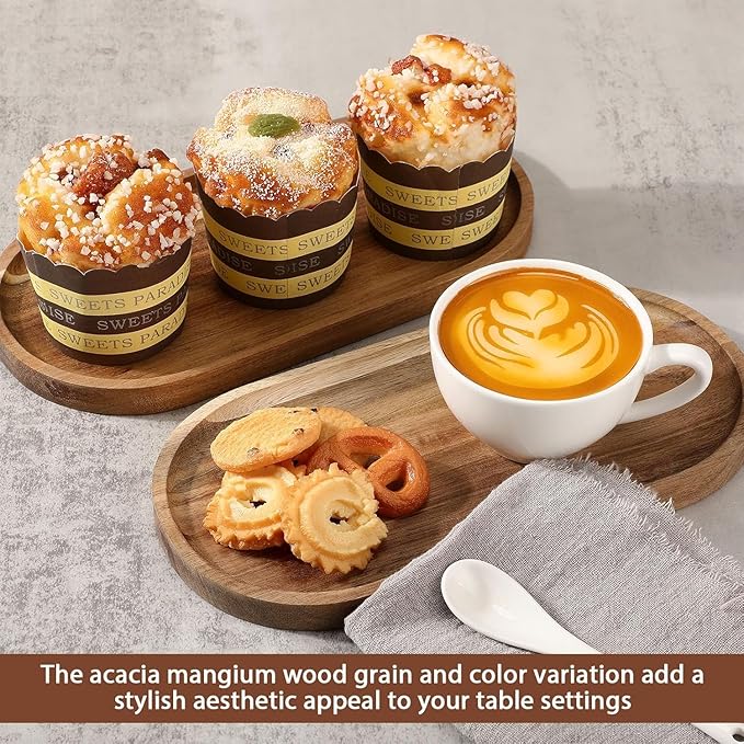 Wood Serving Trays 12x5.5 Inch Charcuterie Boards Oval Wooden Plates Wood Serving Platter Cheese Dinner Plates Bulk for Dessert Snack Bread Fruit Appetizer Dishes (12" x 5.5"_2 Pack)