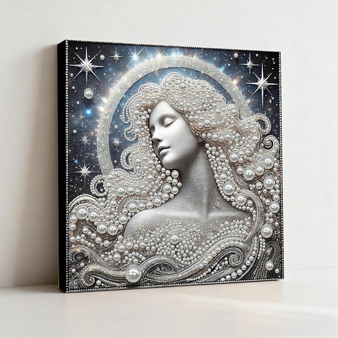 DIY Pearl Painting Kit with Wooden Frame, 3D Plastic Pearl Gemstone Ocean Art Craft for Adults Beginners, Diamond Art Kits for Adults, Home Wall Decor Ready Gift for Women(Celestial Goddess)(30*30cm)