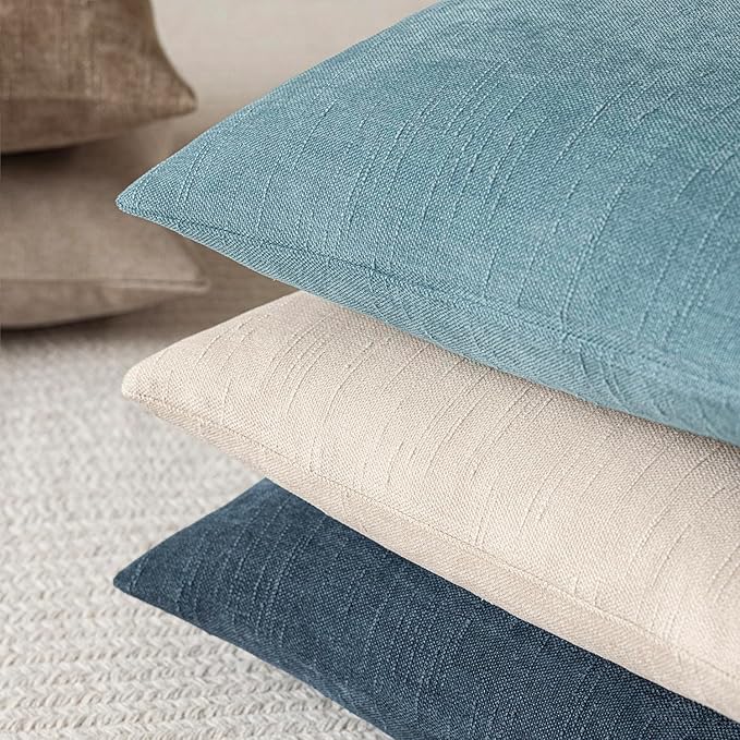 Foindtower Pack of 2 Textured Chenille Throw Decorative Pillow Covers Square Accent Solid Cushion Cover Neutral Farmhouse Pillow Case for Couch Sofa Bedroom Living Room 18x18 Inch,Light Blue