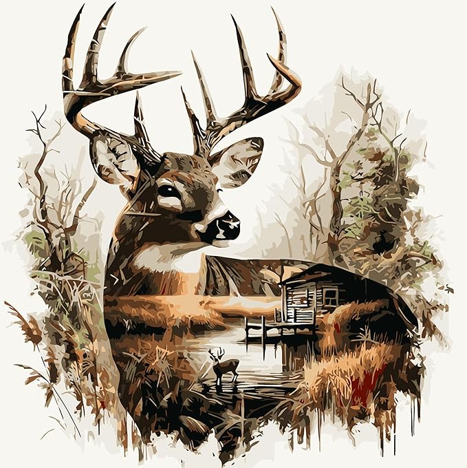 JYXSJYYD Paint by Numbers Kit for Adults Beginner,Deer Easy Paint by Number Kits Canvas Without Framed,DIY Acrylic Oil Painting Adults Paint by Numbers Kits for Home Wall Decor 16x16 Inch.