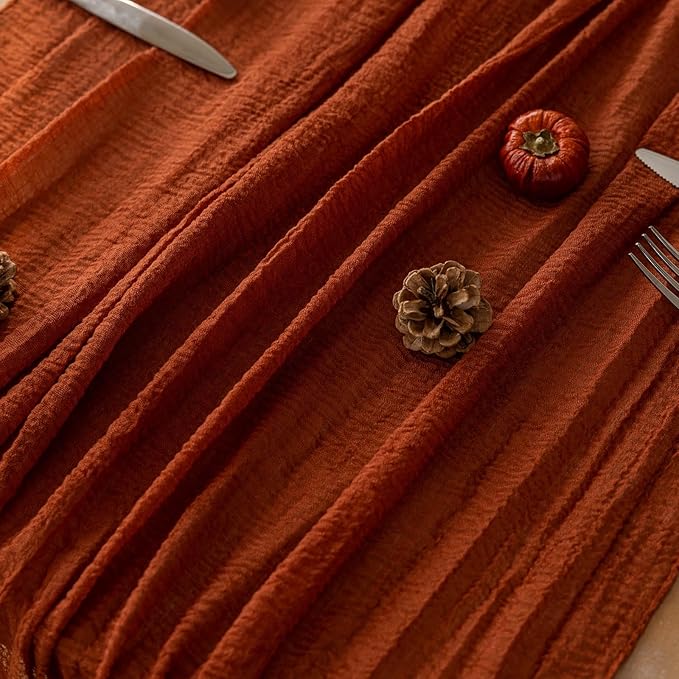 Keketoarrange 6pcs Fall Terracotta Table Runner Rust Gauze Rustic Cheesecloth 120 Inch 10 FT for Wedding Baby Shower Bridal Shower Birthday Engagement Garden Party Sheer Boho Thanksgiving Decorations