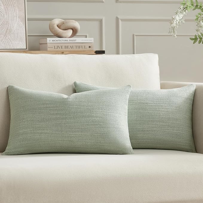 Meekio Set of 2 Linen Look Sage Green Pillow Covers 12x20, Decorative Throw Pillow Covers for Couch, Sofa, Bed & Living Room Decor