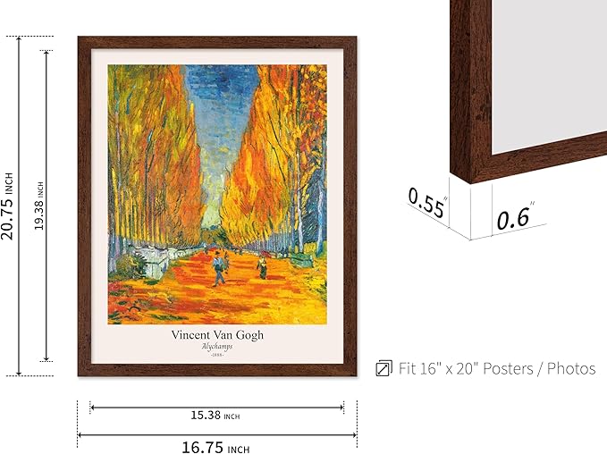 Monem Art Vintage Van Gogh Poster - Retro Alychamps Print - Les Alyscamps Art - Impressionism Art - Fine Art - Classic Painting Art - Great Bedroom or Office Wall Decor - 16x20 Brown Framed