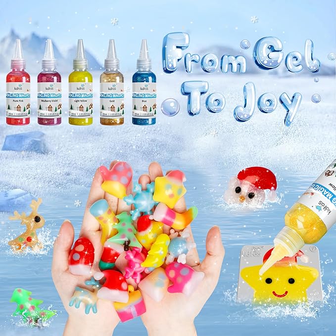 Kiditos Christmas Magic Water Elf Toy Kit, Magic Gel Water Pets with 20 Gels &10 Molds, DIY Squishy Maker Set, Christmas Gifts, Birthday Gifts, Party Favors, Craft Kits for Kids Ages 3+