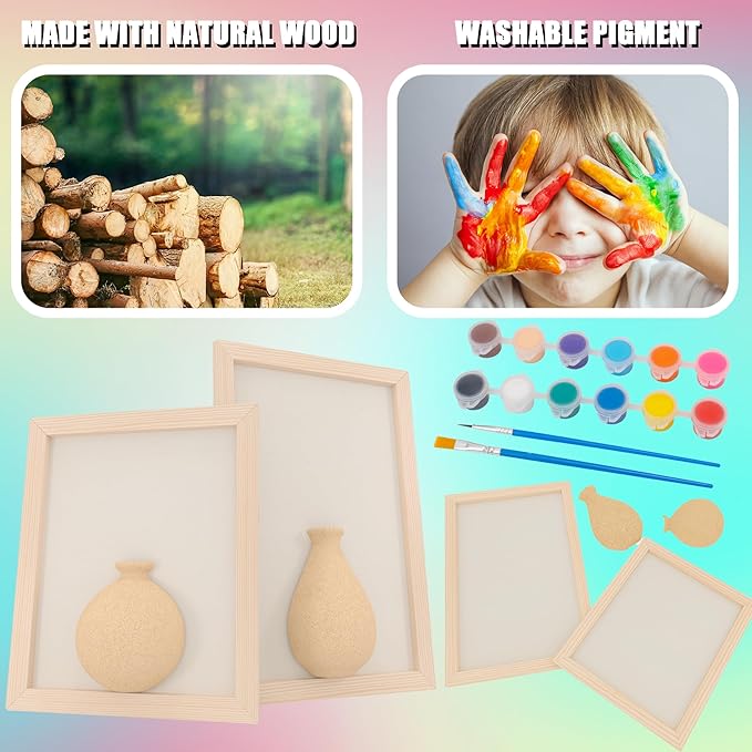FTBox Crafts Gift for Girls, DIY 3D Felt Flowers Wooden Vase Picture Frame Painting Kit, Arts and Crafts Project for Kids Age 6 7 8 9 10 11 12 Years Old (Felt Flowers)