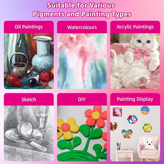 24 Packs 20cm Stretched Canvases for Painting, Various Shapes Square, Plum Blossom, Heart Shape, Circular, Butterfly, Hexagonal, Primed Blank Canvas for Oil, Acrylic Paint & Other Painting Media