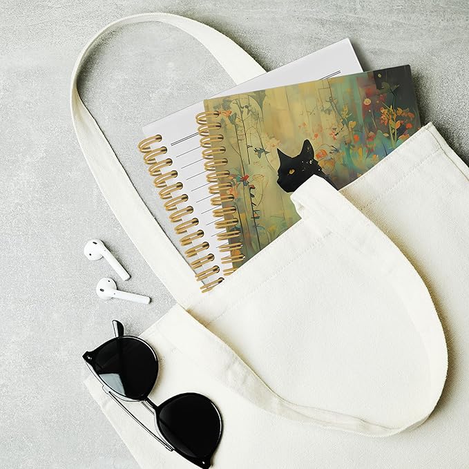 Vintage Black Cat Journal Notebook - Retro Cottagecore Floral Notebooks College Ruled for Work School, Gifts for Cats Lovers Women, Cat Office Supplies, Hardcover Spiral Notebook 5.5"x8.3"