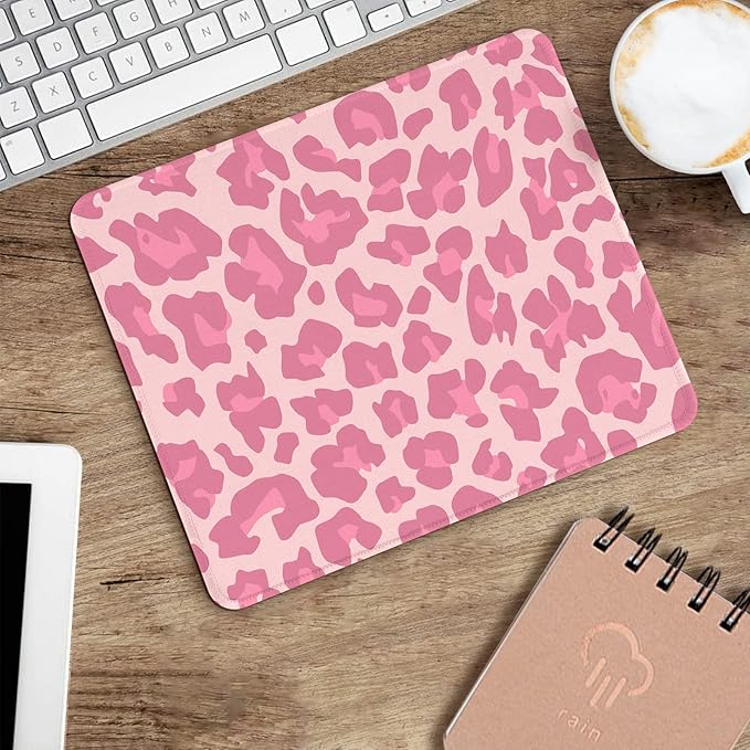 Seorsok Pink Leopard Mouse Pad,Mouse Mat Square Waterproof Mouse Pad Non-Slip Rubber Base Mouse Pads for Office Laptop,9.5"x7.8"x0.12" Inch