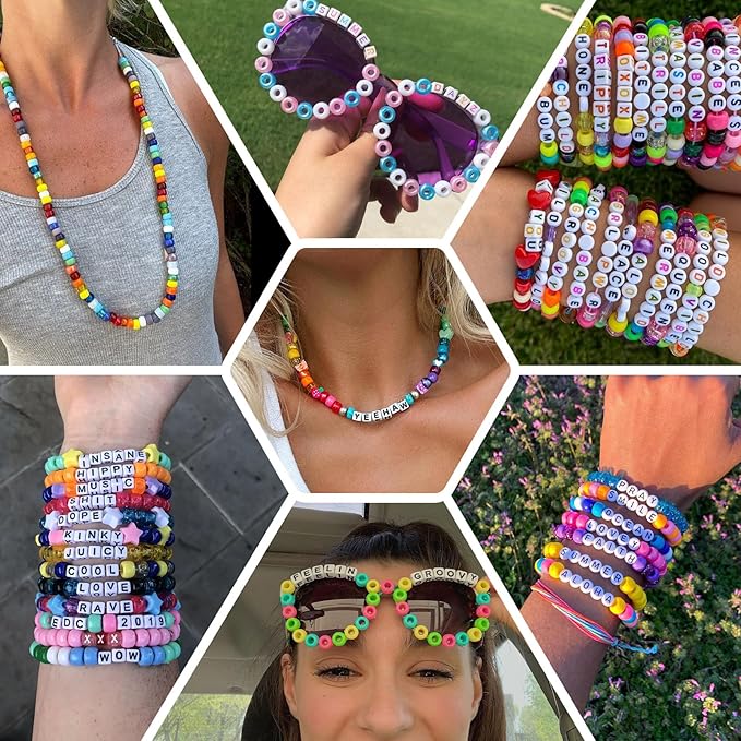 Gionlion 4200Pcs Pony Beads for Bracelet Making Kit, 48 Colors Kandi Beads Bracelet Kit, 2500pcs Rainbow Candy, 1700pcs Friendship Letter Bead with 20 Meter Elastic Strings for Jewelry Making