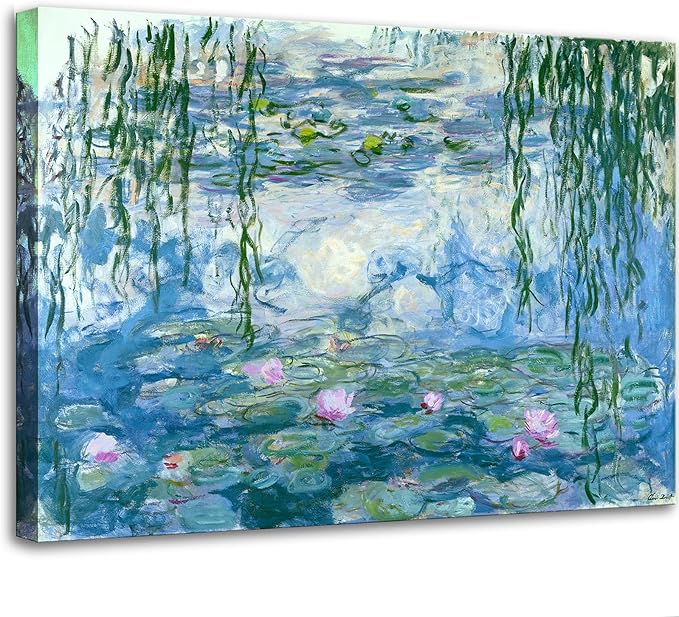 Claude Monet Canvas Wall Art - Water Lilies Classic Artwork Picture Print with Framed Painting for Home Office Wall Decor 16"x24"