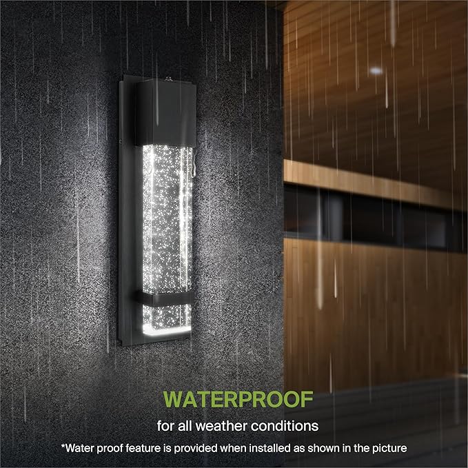 ASD LED 13" Bubble Glass Wall Light Fixture, Outdoor Dusk to Dawn Sconce | 3CCT, Waterproof, Photocell, ETL Listed | 12W 500LM 3000-5000K 120V | Exterior Lantern, Porch Lighting | Black