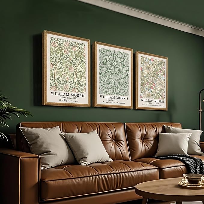 SYWENNOI 3 Pieces Wood Frames Vintage Floral Canvas Wall Art, William Morris Textured Wall Decor, Sweet Briar Sunflower Golden Lily Botanical Designs Prints for Living Room Bedroom Offices 16x24 in