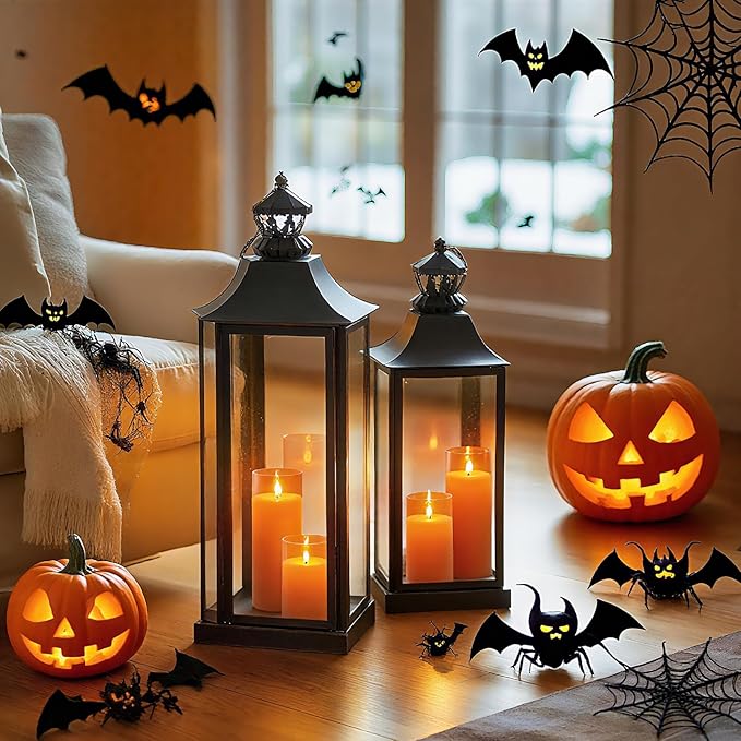 Homemory Halloween Orange Flameless Candles, Battery Operated LED Candles with Remote and Timer, Candles for Halloween Decoration, Fall, Harvest Festival, Set of 5