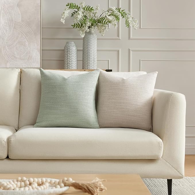 Meekio Set of 2 Linen Look Sage Green Pillow Covers 12x20, Decorative Throw Pillow Covers for Couch, Sofa, Bed & Living Room Decor