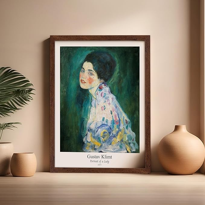 Poster Master Vintage Gustav Klimt Poster - Retro Portrait of a Lady Print - Expressionism Art - Woman Art - Classic Painting - Aesthetic Art - Living Room or Office Decor - 16x20 Brown Framed