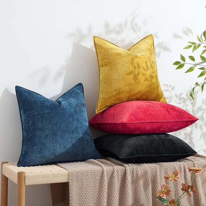 decorUhome Spring Couch Throw Pillow Covers 16x16 Set of 2, Decorative Soft Velvet Neutral Chenille Pillow Covers with Elegant Design for Sofa Bed Living Room Home Decor, Red