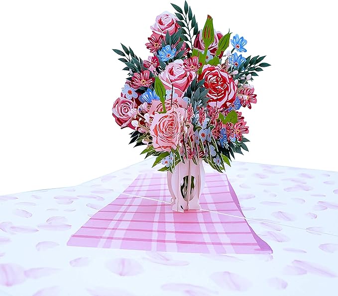 iGifts And Cards Springtime Roses Bouquet 3D Pop Up Greeting Card - Mothers Day, Anniversary, Happy Birthday, Thinking of You, Elegant, I Love You, Friendship, Special Occasion, Thank You, Cute, Fun
