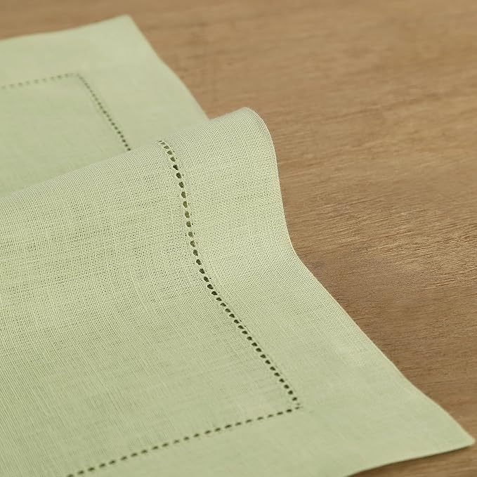 Solino Home Linen Napkins Set of 4 - Classic Hemstitch 100% Pure Linen Sage Green Dinner Napkins Cloth 20 x 20 Inch for Winter, Spring, Easter, St Patricks Day - Handcrafted and Machine Washable