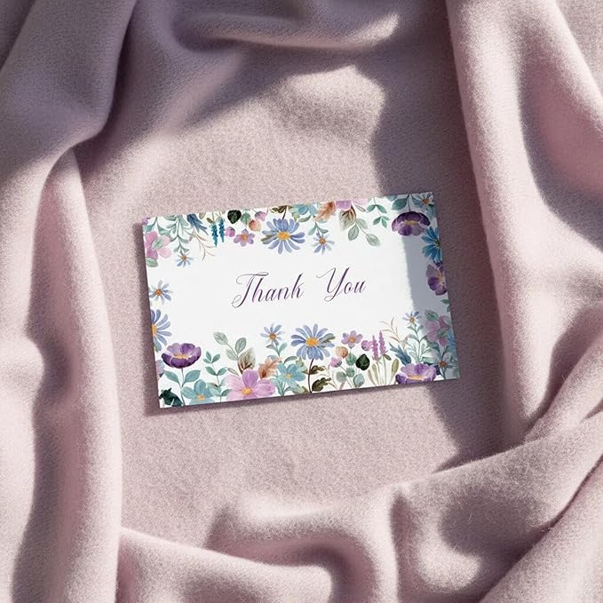 20PCs, Premium Floral Surrounded Thank You Cards with Envelopes - Elegant Flowers, Blank Inside with Glitter Seals, 4 * 6 inch.