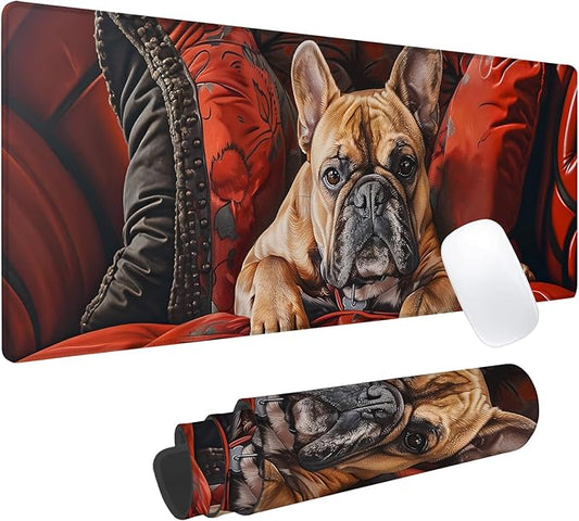 French Bulldog Gaming Mouse Pad, Office Desk Mat, Anti-Slip Rubber Base Cool Aesthetic Mouse Pads for Computer Laptop Keyboard School Home Desktop Gamer Home Accessories Decor 31.5" x 11.8"