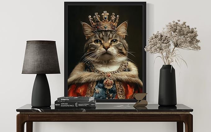 Royal Crown Cat Art Poster Print, Cat Kitten Painting Humor Portrait Pet Artwork Decor Gallery A8 (Royal Crown, 8 x 10 inches, Unframed)