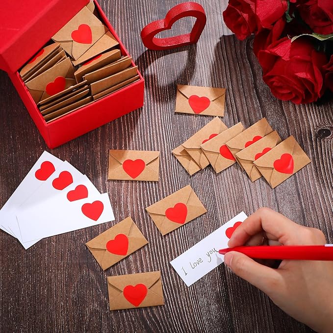 60 Set Mini Love Notes for Him Her with Envelope Valentines Day Gift Card Holder Mini Card with Envelope Long-Distance Relationship Gift for Him Her(1.8 x 1.2 Inch,Love Heart,Red)