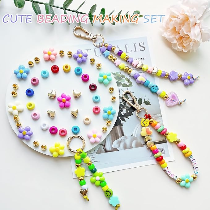 BOAJUNWU 492PCS Beaded Keychain Making Kit for Women,Acrylic Alphabet Bead Jewelry Making Kit Bag Charms DIY Key Chain Beads Supplies Crafts Accessoriess