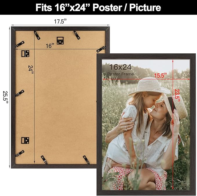 16x24 Frame Set of 3, Black Wood Grain 16x24 Poster Frame for Gallery Wall Mounting (3 Pack,Black)