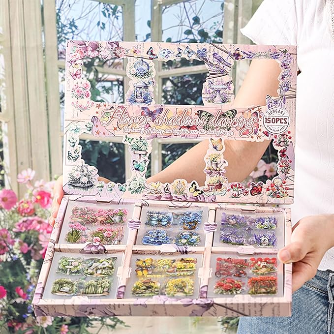 SIBLYMONA Vintage Stickers 150 Sheets Pack Over 800+ Pieces, Floral Butterfly Transparent Stickers for Scrapbooking Journaling, Junk Journal Supplies Transfers Crafts (Shadow of Flower)