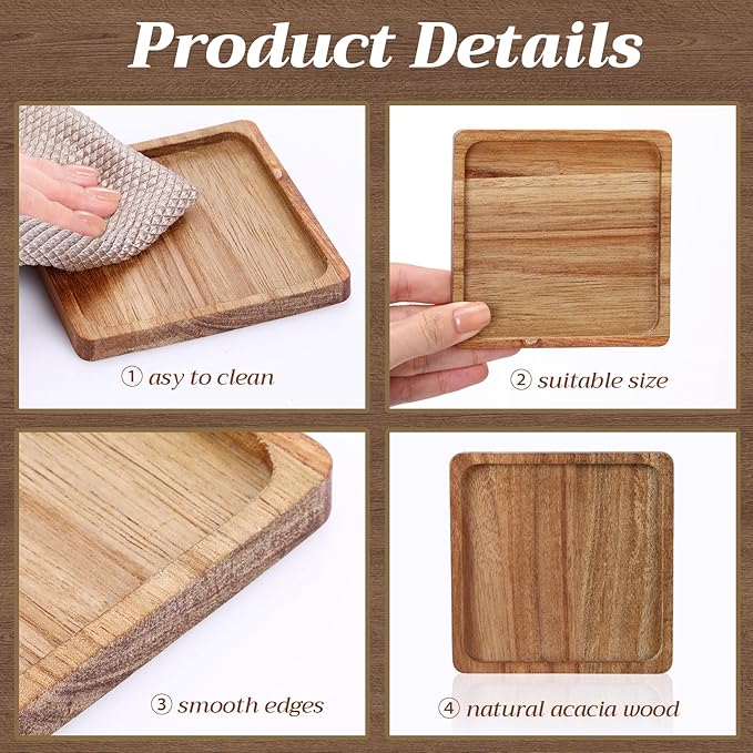 Zhehao 16 Pcs Acacia Wood Coasters Bulk 4 Inch Wooden Stackable Reusable Drink Coasters for Coffee Tea Table Protection Table Bar Home Desk Supplies Housewarming Gifts(Square)