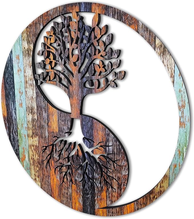 Venovez Wood Wall Art, Yinyang Life Tree, Nautical Wall Decor, 20x20in, Unique Gift