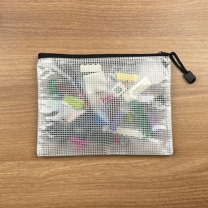 Oaimyy-16PCS-Mesh Zipper Pouch, Plastic Zip File Folders Puzzle Bags for Organizing,Office Supplies,Travel,Home Storage-Black (Black, 3"x 5")