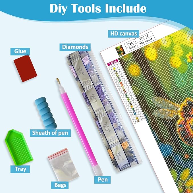 LKHMVCA Bee Flower Diamond Painting Kits for Adults, 5D Diamond Art Kits for Adults Beginners, DIY Full Round Drill Diamond Dot Painting Gem Art Kits for Adult, Home Wall Decor 11.8x15.7 Inch