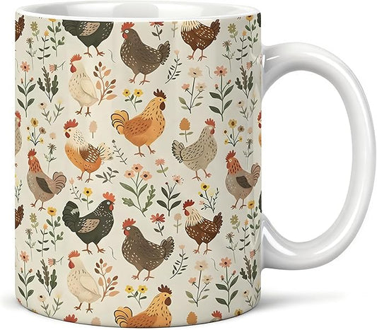 Farmhouse Chicken Mug 11 oz, Chicken Mom Lady Gifts Coffee Cups Ceramic, Cottagecore Farm Animal Lover Gifts Ceramic Mug for Coffee Tea Hot Cocoa Home Office Work