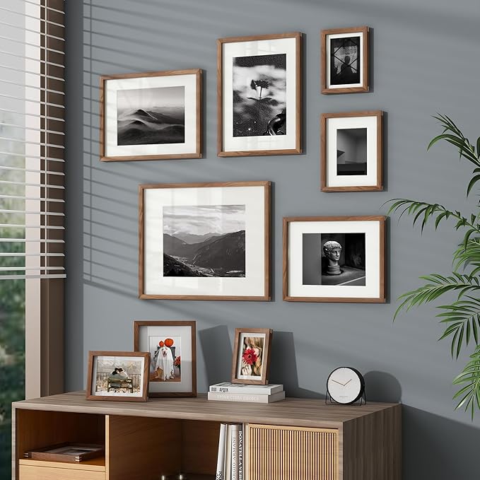 4x6 Picture Frame, USA-Sourced Natural Walnut Wood Photo Collage Frame with HD Tempered Glass, Modern Simple 4 x 6 Wooden Frame Matted to 3.5x5, Gallery Wall Frames for Art, Wall or Tabletop Display