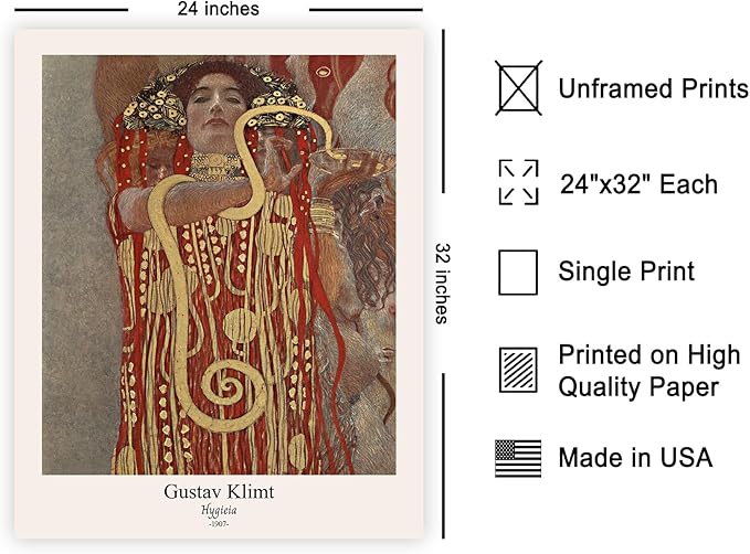 Poster Master Vintage Gustav Klimt Poster - Retro Hygieia Print - Art Nouveau - Greek Goddess of Health Art - Symbolism Art - Classic Painting - Aesthetic Living Room Decor - 24x32 UNFRAMED Wall Art