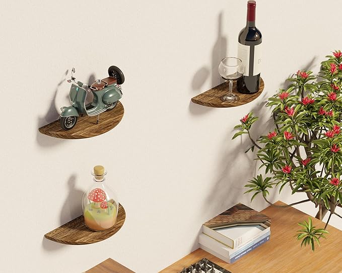 Solid Wood Half Round Rustic Floating Shelves, Natural Wood Wall Shelves, Elevate Your Space. Perfect for Living Rooms, Bathrooms, Bedrooms, Offices, Children's Rooms,Pictures Plants Books
