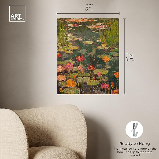 Art Remedy Afternoon Visit Gallery Wrapped Impressionism 1 Piece Canvas Wall Art/Monet And Van Gogh Inspired Art, 20" x 24", Gallery Wrapped