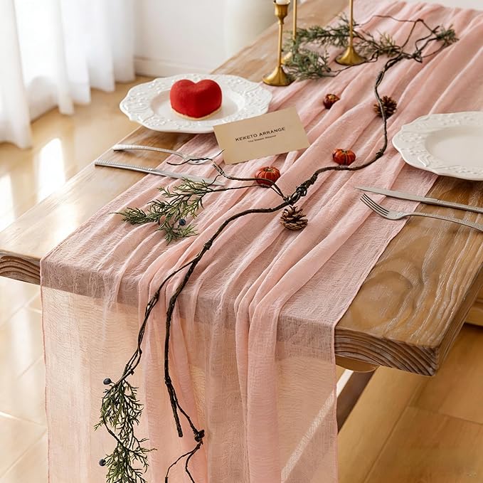 Keketoarrange 6pcs Pink Valentines Decor Table Runner Cheese Cloth Rustic Gauze Cheesecloth Table Runner 120 Inch 10 FT for Wedding Baby Bridal Shower Sheer Boho Spring Home Tea Party Decorations