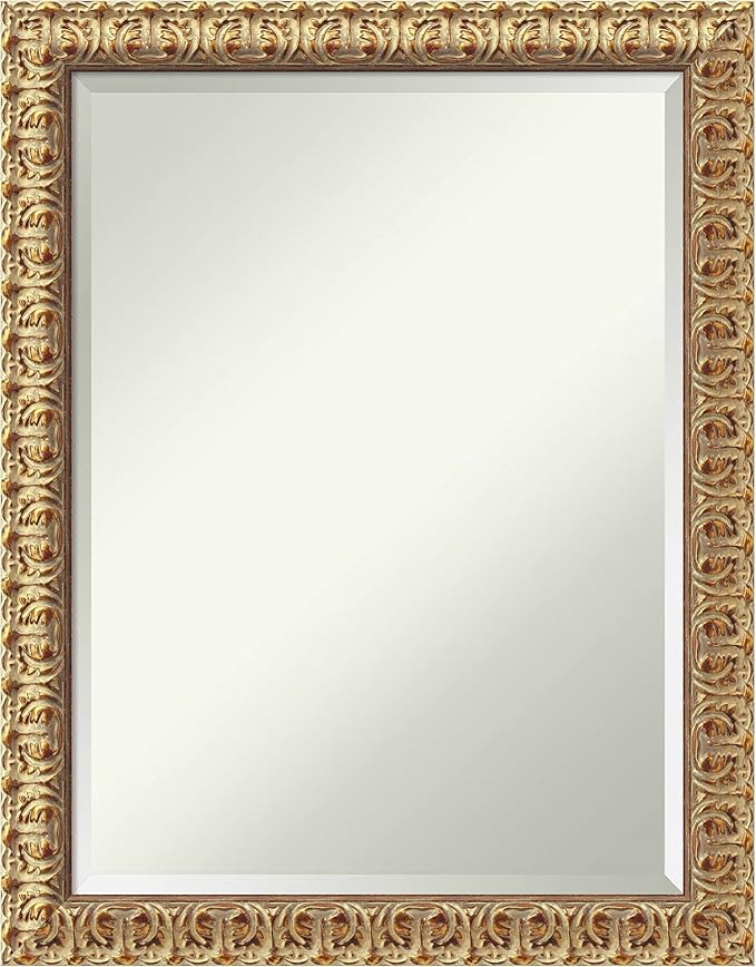 Amanti Art Gold Wall Mirror 27x21 Florentine Gold Rectangle Bathroom Mirror for Wall Decor Living Room, Medium Traditional Wood Frame, Hangs Horizonally and Vertically, Bathroom Decor, Beveled Edge
