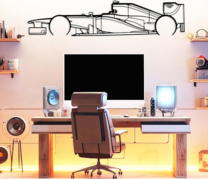 Formula Car Metal Wall Art, Sports Car Metal Silhouette, Formula Car Lovers Metal Wall Decor, Racing Gifts For Men, Minimalist Sculpture for Garage, Man Cave, Gift for Father's, (Black-45"x12.4" inch)