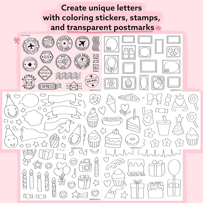 Together Art Happy Birthday Card Art Kit – DIY Sticker Coloring Craft Kit for Kids | DIY Color Your Own Stickers & Create Your Message | Birthday Card Coloring Sheets & Art Activity Gift