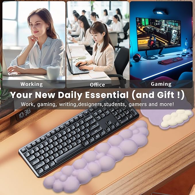 Ergonomic Mouse Pad and Keyboard Wrist Rest - Purple Cloud Wrist Rest Keyboard with Mouse Wrist Pad Sets, Soft Memory Foam Wrist Support for Laptop, Mac, Office, Work, Gaming